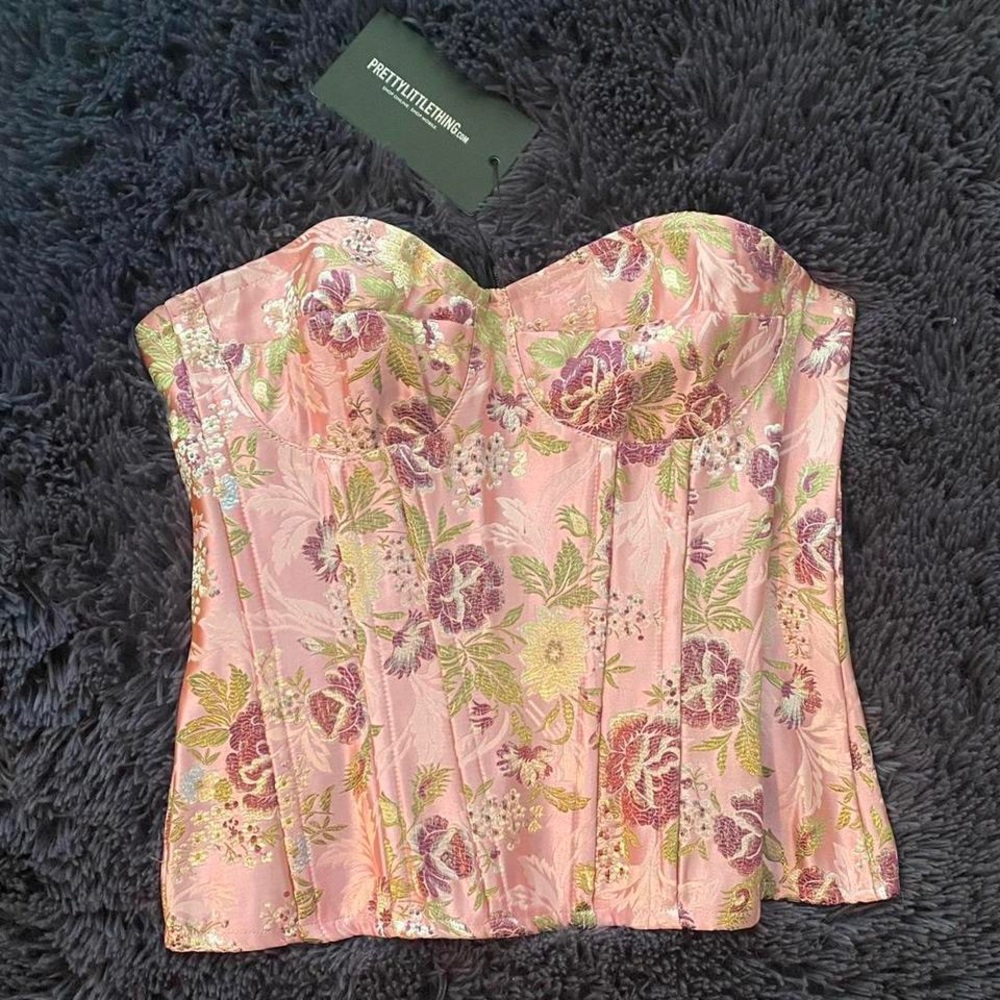 Pretty Little Thing Pink Floral Jacquard Satin Corset💞